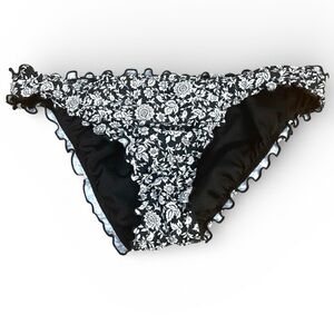 Xhilaration Floral Ruffle Cheeky Bikini Bottom Medium Black White